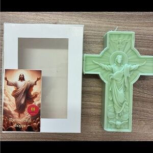 Mint Green Religious Cross Candle